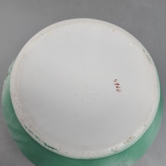 Vintage Germany Porcelain China Flower Decorated Spittoon 1/966 Green White - Picture 3 of 6